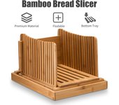 Rebanadora de pan de bambú con tabla de cortar, rebanadora de pan ajustable plegable para pan casero marrón