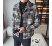 Chaqueta de lana a cuadros de moda para hombre: abrigo informal grueso y ajustado para otoño/invierno. XL