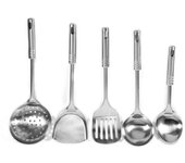 Juego de 5 utensilios de cocina multifuncionales de acero inoxidable, cucharas, palas, espátulas y herramientas de cocina
