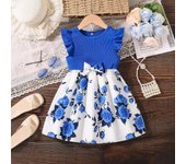 Vestido de moda para niñas, vestido floral de manga princesa dulce de verano para niñas 90cm azul royal