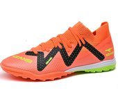 Botas de fútbol para hombre/mujer, zapatos de fútbol de cuero con césped suave y fondo corto de goma, cinco pines, hechos por el hombre 35 blanco