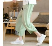 Pantalones Harem de lino y algodón japonés para hombre, pantalones cortos de lino transpirables de verano para hombre, pantalones deportivos informales con cintura elástica M blanco