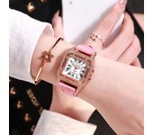 Reloj de mujer con esfera cuadrada, ajustable, elegante, de alta precisión, con números romanos, regalo de cumpleaños, correa de piel sintética, reloj de pulsera de metal con brillantes diamantes de imitación. marrón