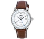 Zeppelin 100 Jahre GMT Correa de cuero Esfera plateada Reloj automático para hombre 86661