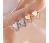 1 par de pendientes de botón de dos capas con forma de corazón, sencillos y exquisitos para mujer, combinables con todo. plata