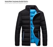 Chaqueta acolchada de algodón gruesa de invierno para hombre: abrigo tipo cárdigan con cuello alto para deportes al aire libre 3XL negro/azul