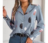 Blusa de Manga Larga para Mujer Estampado de Plumas Cuello de Traje Camisa Primavera Otoño Temperamento Moda XL blanco