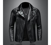 Chaqueta de cuero para hombre, estilo coreano moderno, elegante chaqueta con cuello alto y cremallera diagonal, jersey de ciclismo ajustado, chaqueta de motocicleta para primavera y otoño M