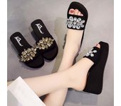 Verano primavera mujeres señoras niñas cristal cuñas sandalias zapatillas zapatos de playa 35 oro