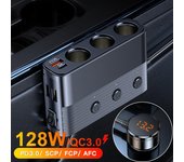 Cargador de teléfono para coche de 128 W, adaptador de encendedor PD30W QC3.0, puerto múltiple, carga rápida, toma de carga USB con interruptor