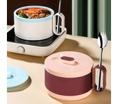 Cuenco de cereales para el almuerzo portátil de acero inoxidable a prueba de fugas con aislamiento térmico de cuenco de fideos instantáneos de 1200ml color rosa