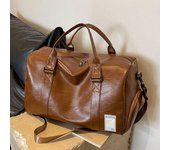 Bolsa de viaje portátil para hombre, bolsa de deporte y fitness de gran capacidad, de alta gama, de cuero, para viaje y equipaje marrón