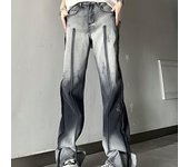 Pantalones vaqueros lavados degradados con cremallera para hombre Pantalones casuales para hombre Pantalones de hombre Y2k S negro