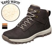 Botas de nieve cálidas de invierno para hombre, botas con cordones forradas de piel, zapatillas impermeables para escalar al aire libre, caminar, trabajar 40 negro