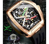 Reloj mecánico automático con luz nocturna potente, hueco irregular, para hombre, con forma de barril de vino, reloj deportivo de moda para estudiantes. oro rosa
