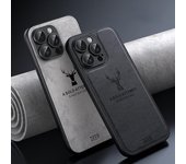 Funda de teléfono de cuero con patrón de ciervo para iPhone 15, 14, 13, 12, 11 Pro, X, XR, XS Max, 7, 8 Plus, carcasa trasera suave a prueba de golpes For iPhone 14 ProMax gris