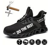 Zapatos de seguridad con punta de acero para hombres y mujeres, zapatillas de trabajo ligeras y protectoras, zapatos de trabajo antiperforación, botas de trabajo de seguridad unisex para construcción 38 negro