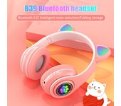 Auriculares Bluetooth 5,0 con micrófono, bonitos auriculares con Oreja de Gato, inalámbricos/con cable, plegables, graves, luz de respiración RGB para niños/niñas Without box rojo