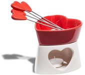 Fondue De Chocolate De Cerámica En Forma De Corazón Rojo 4 Picas
