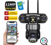 Cámara de vigilancia IP V380 Pro 4G con triple pantalla de 12 MP, IP66, visión nocturna HD para exteriores, detección humana por IA, WiFi, tarjeta SIM WiFi Camera