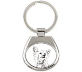 Chinese Crested Dog, Puff - keychain with a dog, keychain with a print, personalized pendant from the Art-Dog brand plata