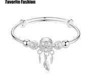 Atrapasueños borla pluma suerte pulsera brazalete joyería regalo Diameter: 64~66MM, Adjust plata