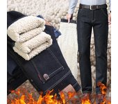 Pantalones vaqueros de hombre con relleno de lana de cordero para invierno, cómodos y antienganches Pantalones vaqueros rectos elásticos sin vellón para hombre 28