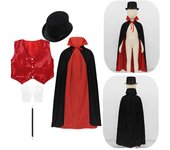 Disfraz para niños, chaleco, capa, sombrero, varita mágica, conjuntos de guantes, juego de rol de mago, disfraces de baile y coro 8-9 Years negro