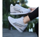 Zapatillas de deporte con cuña y tacones ocultos para mujer, zapatos con cordones, transpirables, para primavera, para caminar al aire libre, informales, sin cordones 35 negro