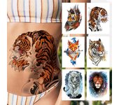 Tatuaje temporal de tigre 3D de acuarela para mujeres, hombres, adultos, niños, zorro, León, tatuajes adhesivos, arte corporal, dibujo, tatuajes de animales falsos, decoración