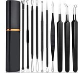 Pinzas para pelo encarnado, agujas para eliminar espinillas y acné, limpiador de puntos negros, limpiador de poros, limpieza profunda de la cara, herramientas para el cuidado de la piel negro