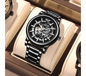 Reloj mecánico Black Warrior Hollow para hombre: elegante, resistente al agua, luminoso y automático.