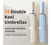 Paraguas grande totalmente automático de 24 pulgadas, resistente al viento y a los rayos UV, con 3 varillas plegables, para viajes, lluvia, para hombres y mujeres, regalo UPF