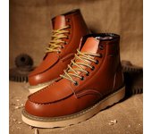 Botas de moto para hombre, cómodas botas de trabajo con plataforma, botas altas de cuero para exteriores, botas de moda con forro polar para hombre, cálidas. 35