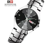 Reloj automático de cuarzo no mecánico KINGNUOS con correa de acero de color tungsteno y calendario luminoso para mujer, reloj resistente al agua