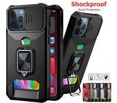 Funda con soporte para iPhone 15 Pro Max, 14 Plus, 13, 12 Mini, 11, XR, XS Max, SE, 7, 8 Plus, ranura para tarjetas, soporte para anillo, protección completa para negocios For iPhone SE 2022 rojo