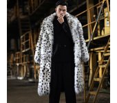 Nuevo Abrigo integrado de piel con estampado de leopardo para hombre, abrigo largo con cuello de traje, piel de zorro sintética, abrigo cálido para invierno 6XL