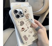Funda de teléfono para iPhone 11 13 XR XS Max funda para iPhone 12 14 15 16 Pro Max 12 Pro 15 Plus Funda de cuero pintada a prueba de agua a prueba de caídas y resistente al desgaste Dibujos animados iPhone 16 Pro Max blanco