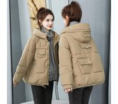 Chaqueta holgada de color liso con capucha corta y cálida para otoño e invierno para mujer 3XL