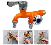 Conector de grifo resistente al desgaste, de una entrada y dos salidas, fácil de instalar, robusto y reemplazable, grifo de cocina y baño de doble boca para lavadora naranja