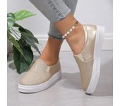 Zapatillas de deporte de moda 2024 para mujer, zapatos de cuero, tendencia de primavera, zapatillas planas informales, moda femenina, cómodas, sin cordones, zapatos vulcanizados con plataforma 36 oro rosa