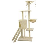 JIPSY Árbol para gatos beige 79 x 34 x 138 cm - 3 plataformas, 1 percha, 1 caseta, 1 escalera, postes rascadores