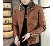 Chaqueta de cuero para hombre de mediana edad, nueva tendencia coreana de invierno, chaqueta de motocicleta, chaqueta de felpa y cuero cálida, prenda superior para hombre 4XL