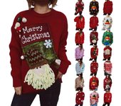 Suéter de punto con cuello redondo holgado y navideño de moda para mujer otoño e invierno L rojo