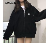 Chaqueta acolchada con capucha y cremallera estampada de talla grande para mujer de otoño e invierno S gris