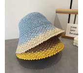 Sombrero de paja de colores veraniegos, dulce y relajado, fresco y fresco, protector solar y parasol, sombrero de pescador tejido a mano. 56-58CM negro