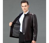Chaqueta de cuero para hombre, chaqueta informal de negocios corta con solapa de piel de oveja, chaqueta fina de cuero para otoño e invierno, ropa de papá 170