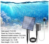 Aireador Solar para estanque, oxigenador de bomba de aire de 2,5W/7V, bomba Solar de 0,6l/min para estanque con 1 piedra de burbuja y negro