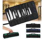 Estuche portátil para almacenamiento de cubiertos, bolsa enrollable para cuchillos de Chef de cocina, 22 bolsillos negro