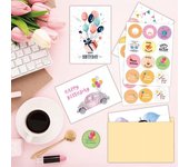 24 tarjetas de feliz cumpleaños surtidas con sobres y pegatinas para niños y adultos. Sets